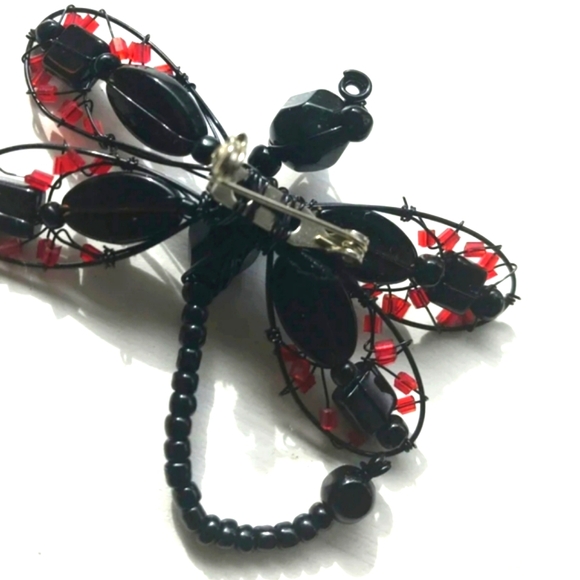 🆕️Vtg Rare Beautiful Dagon Glass Dragonfly Brooch - Picture 6 of 6
